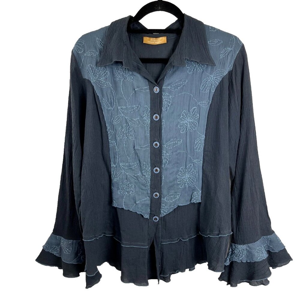 Elisa Cavaletti Lagenlook Boho Flowy Wool-Silk-Blend Blouse Womens Size S